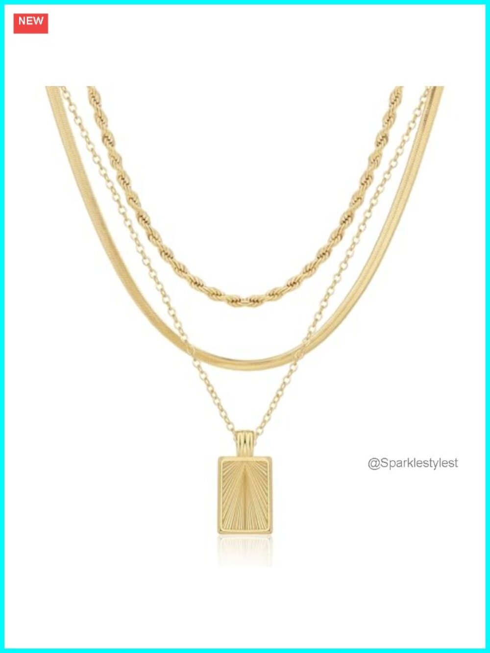14K Gold Plated Silver Chain Layered Necklace Set CZ Pendant